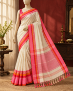 গোলাপি পাড়ের ১০০% সুতি শাড়ি - Image 2