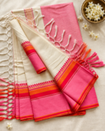 গোলাপি পাড়ের ১০০% সুতি শাড়ি - Image 3